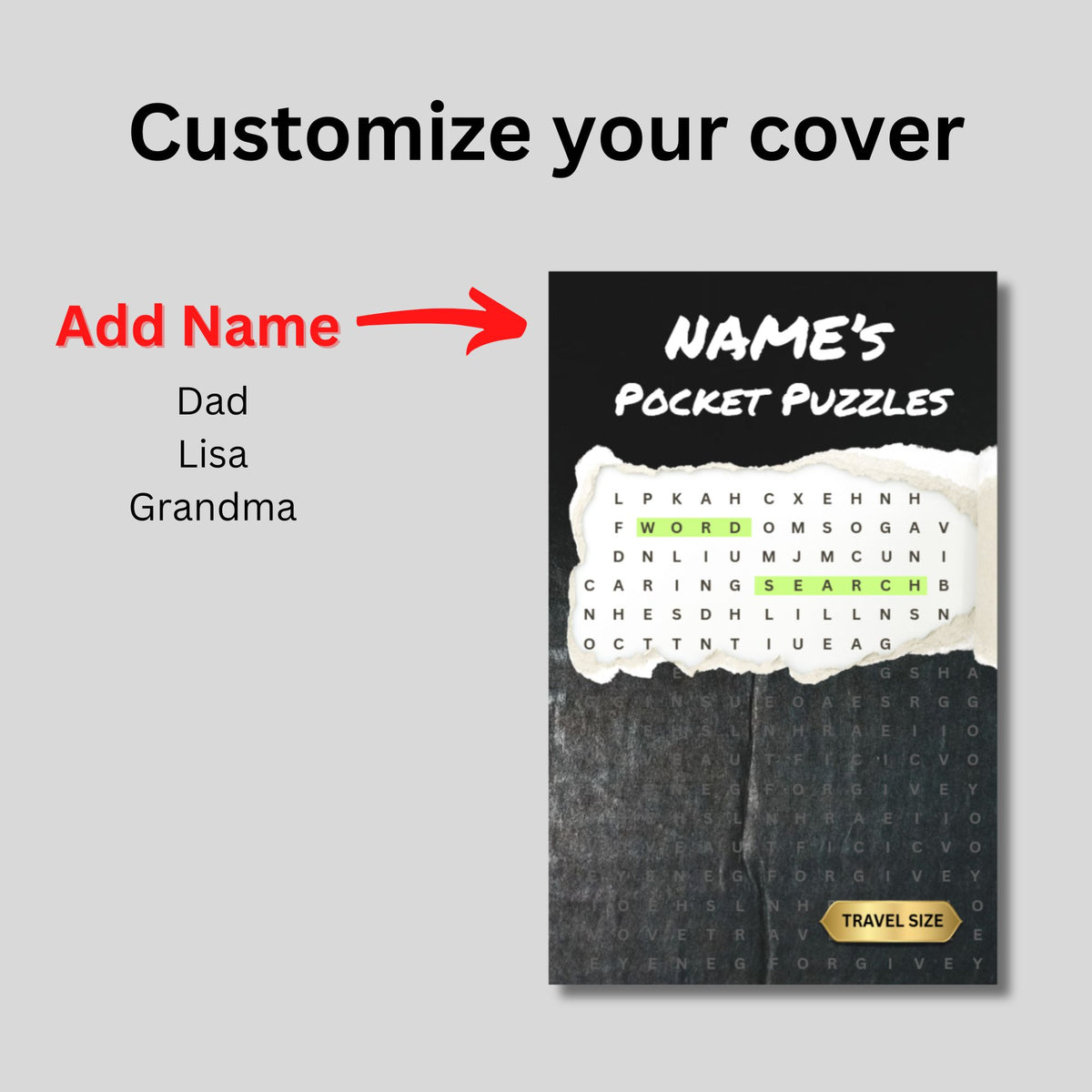 Instructions on how to customize the cover of your pocket puzzle book
