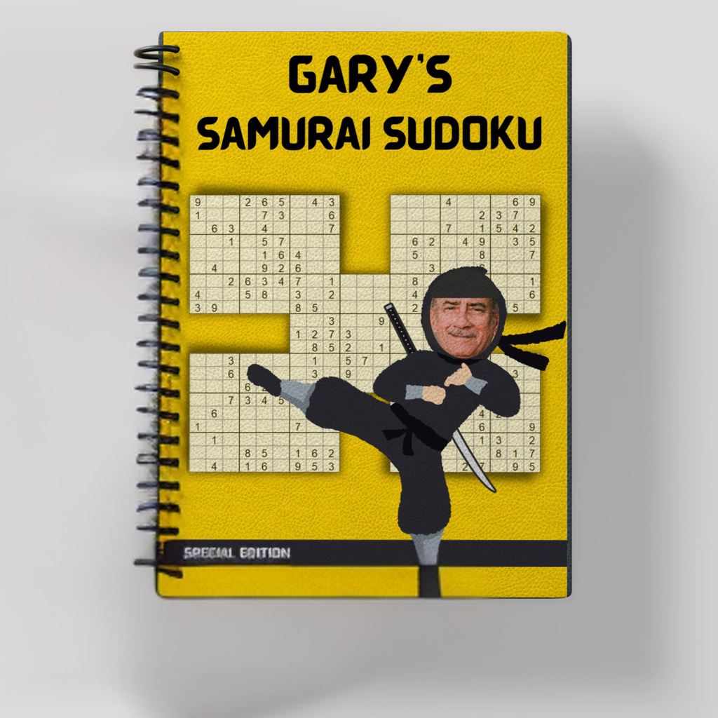 Samurai Ninja themed Sudoku book cover featuring a personalized name and ninja face.