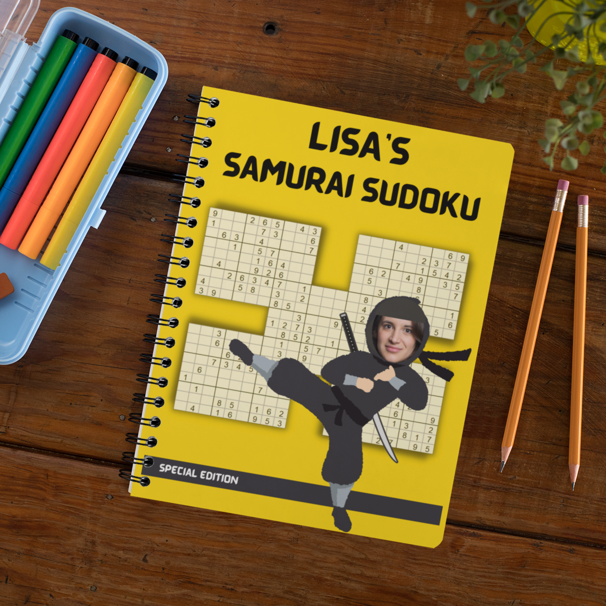 Samurai Sudoku Puzzle Book | Personalize the cover samurai ninja with your name and face